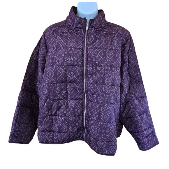 Purple Quilted Puffer Jacket With Paisley Print boho cottagecore peasant warm - Picture 1 of 7